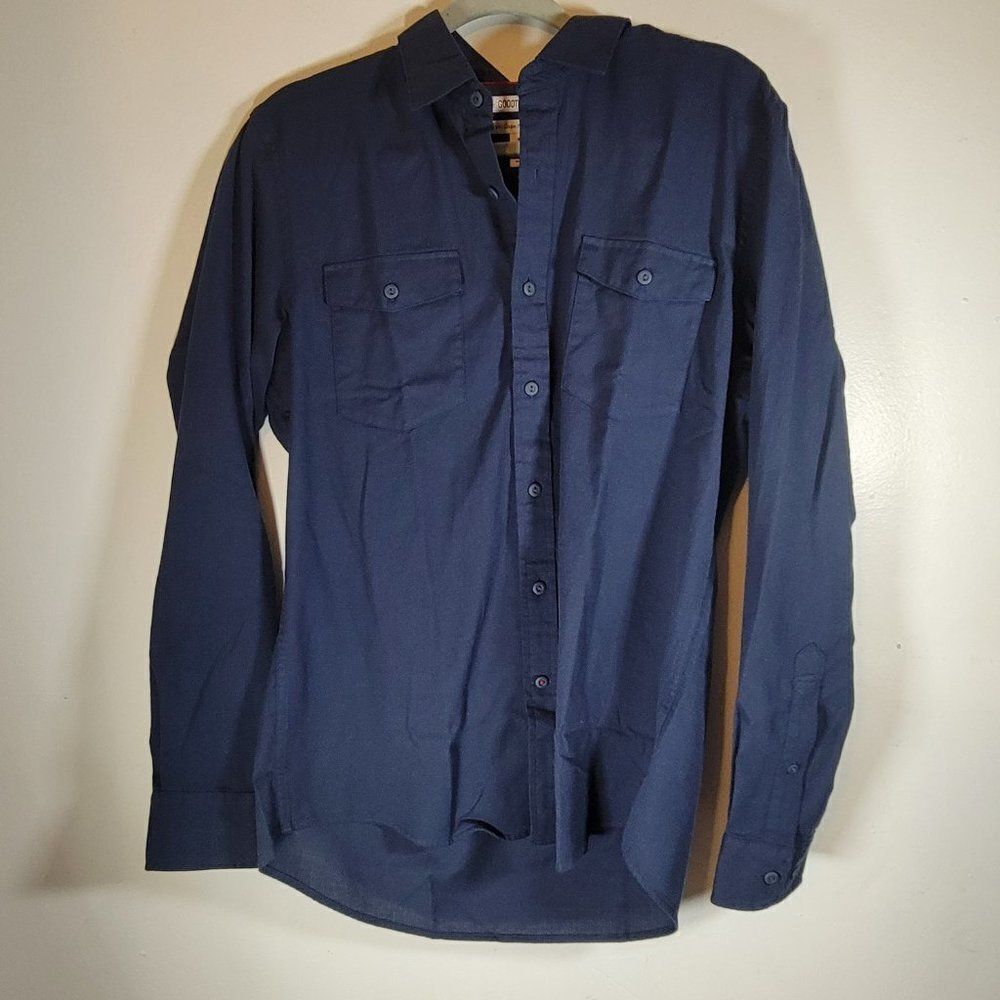 Amazon Mens Navy Blue Goodthread Standard Fit Ripstop Dobby Button Up Shirt M - Picture 3 of 9